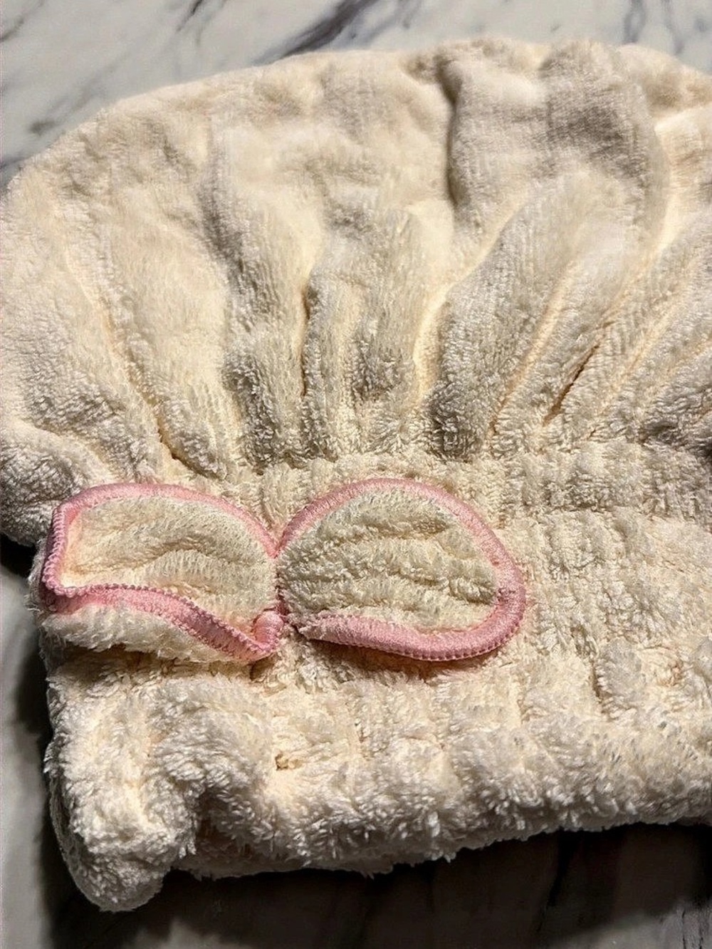 New Cream & Pink Plush Hair Bonnet